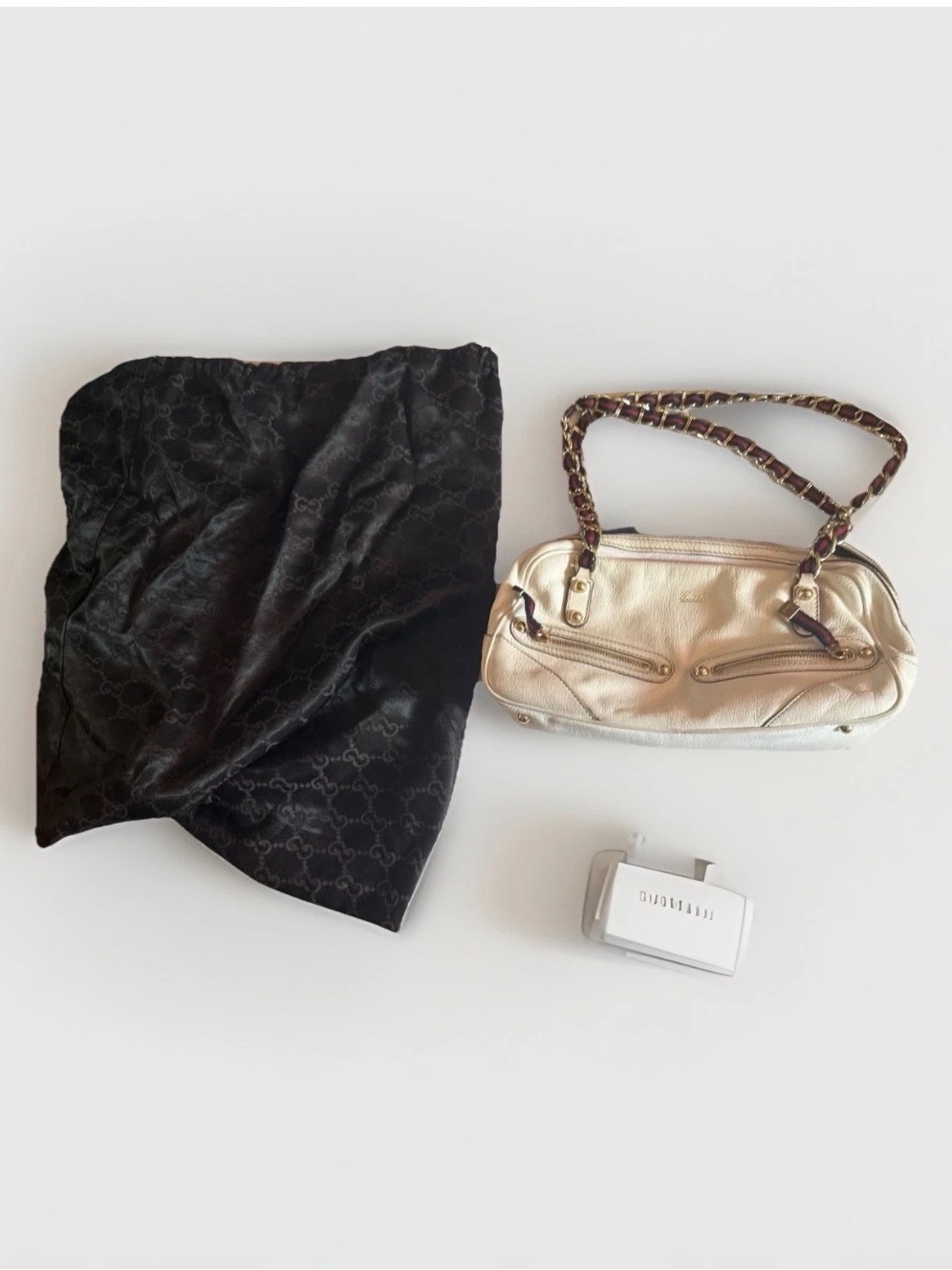 Gucci Leather Shoulder Bag With Woven Chain Straps